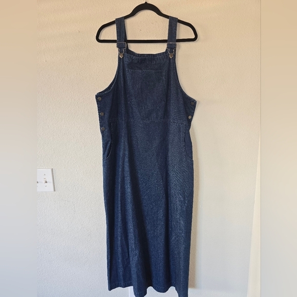 Westbound Denim Overall Dress Women Sz L Blue 6Button Pockets Chambray - Picture 2 of 11